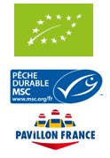 Gammes certifiées TerreAzur: Pavillon France, MSC, Agriculture Bio UE